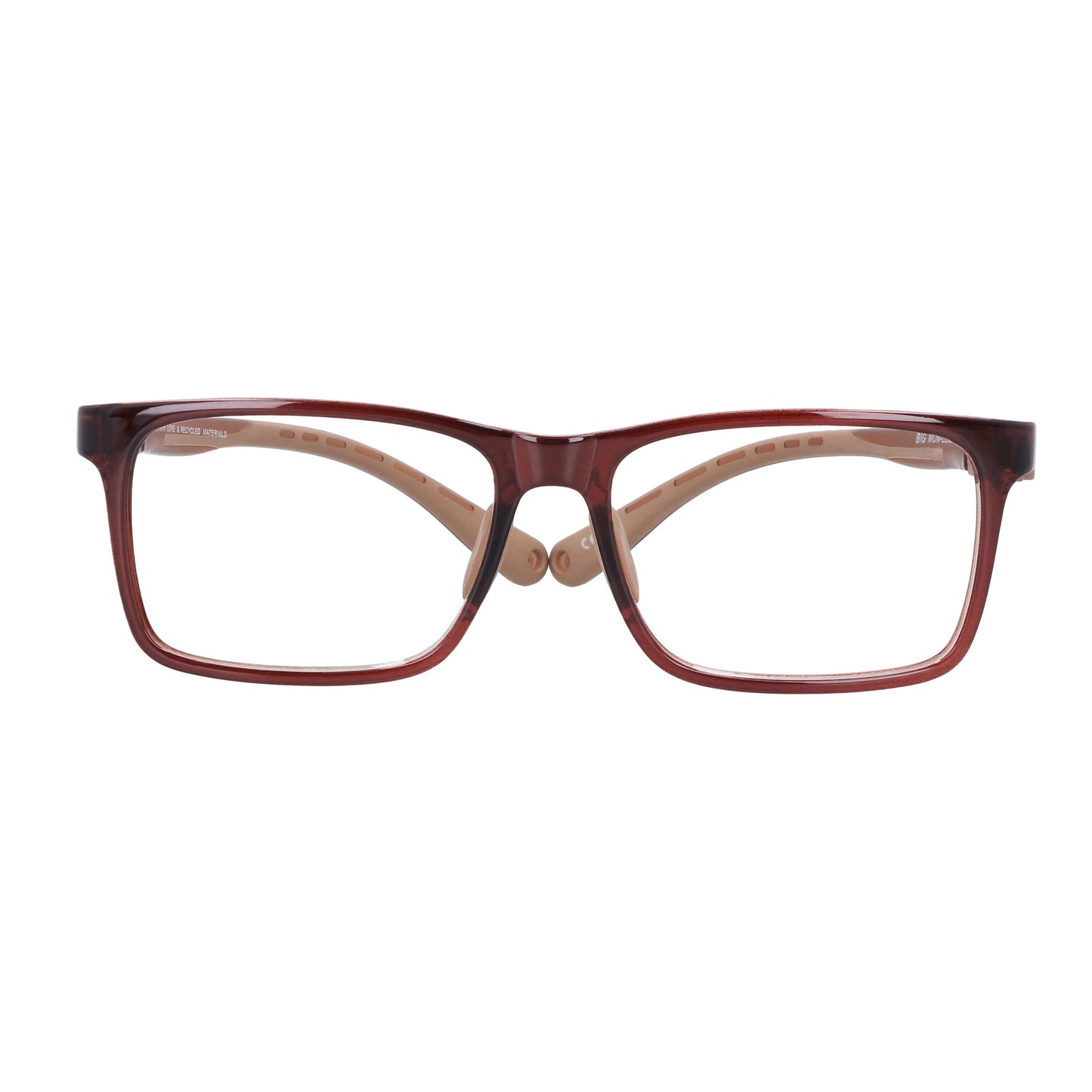 marcos opticos armazones para niños y niñas en color café. Vista frontal anteojo indestructible miraflex Bonoboss #color_brown