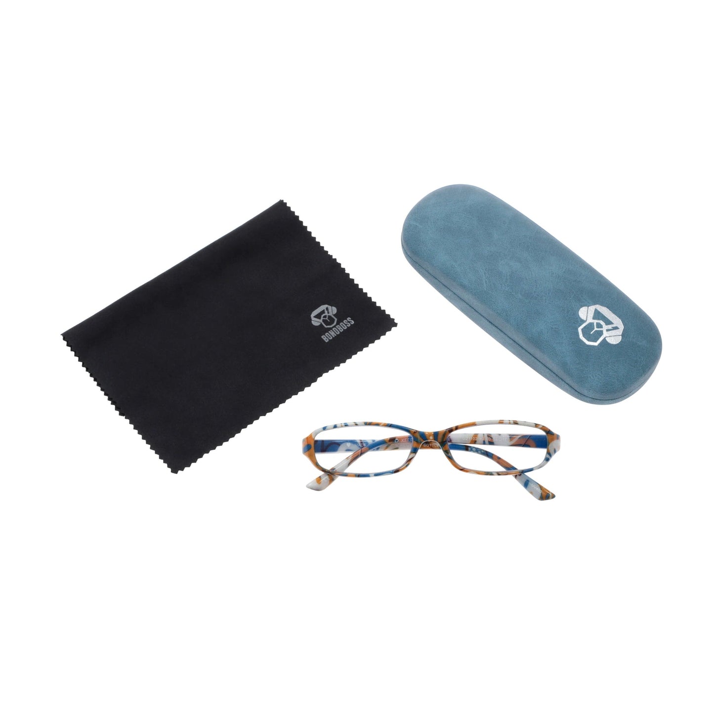 Darwin Floral vista desde arriba de lentes de presbicia de lectura de cerca para ver redondos para mujer y hombre marco de plastico reciclado de colores con filtro de luz azul para las pantallas con estuche rigido tipo almeja y paño de limpieza