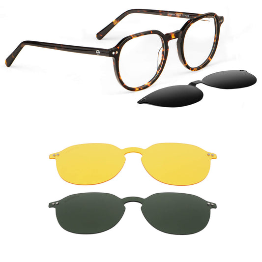 Hombre usando Canarias lentes ópticos carey tortoise estilo lifestyle #color_carey