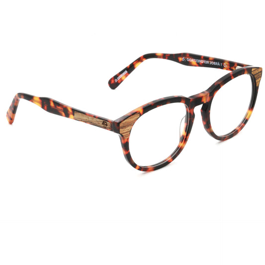 marcos ópticos armazones sustentables redondos de acetato con madera natural chiloe 0084 carey mayorista de optica regalos corporativos ecologicos hombre de cara ovalada#color_carey