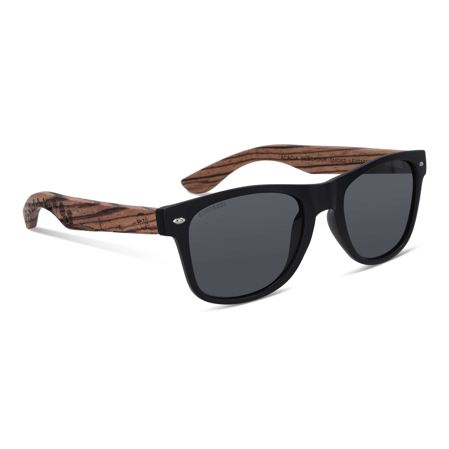 anteojos de sol rectangulares polarizados negros pata de madera para hombre y mujer con lentes de color negro #color_fisherman