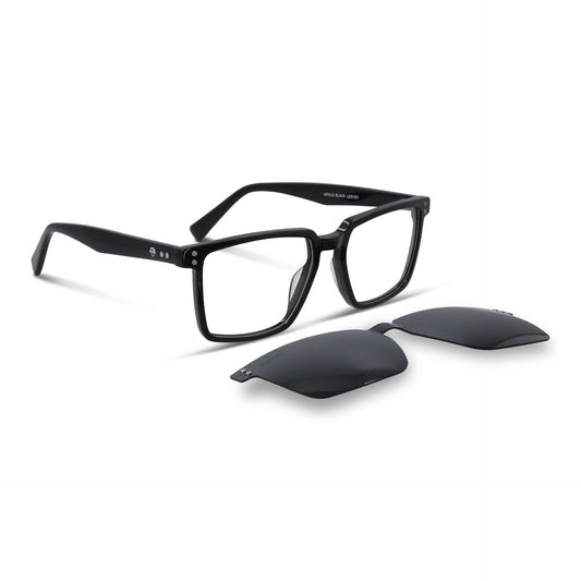 armazones opticos con clip de sol polarizado rectangulares marco optico acetato sustentable biodegradable para hombre y mujer de cara redonda grande de color #color_negro