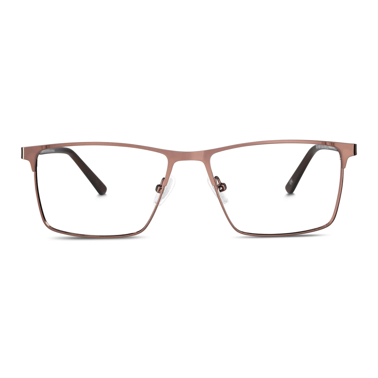 marcos armazones opticos metalicos rectangulares de color café para hombre y mujer de cara redonda grande. Lentes por mayor distribuidora de opticas.#color_brown
