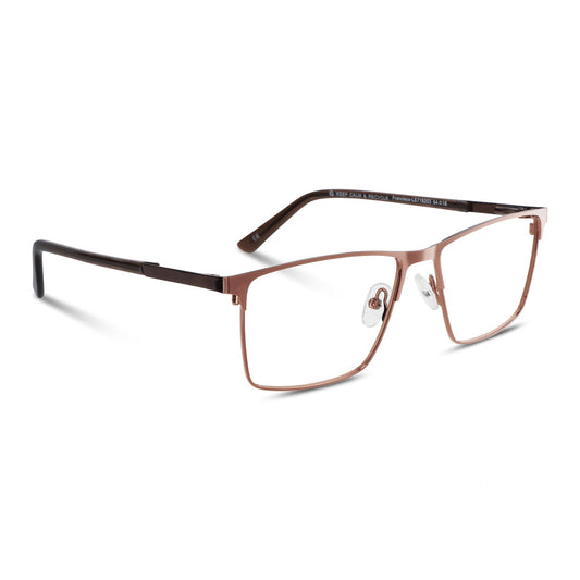 marcos armazones opticos metalicos rectangulares de color café para hombre y mujer de cara redonda grande. Lentes por mayor distribuidora de opticas. Vista lateral#color_brown