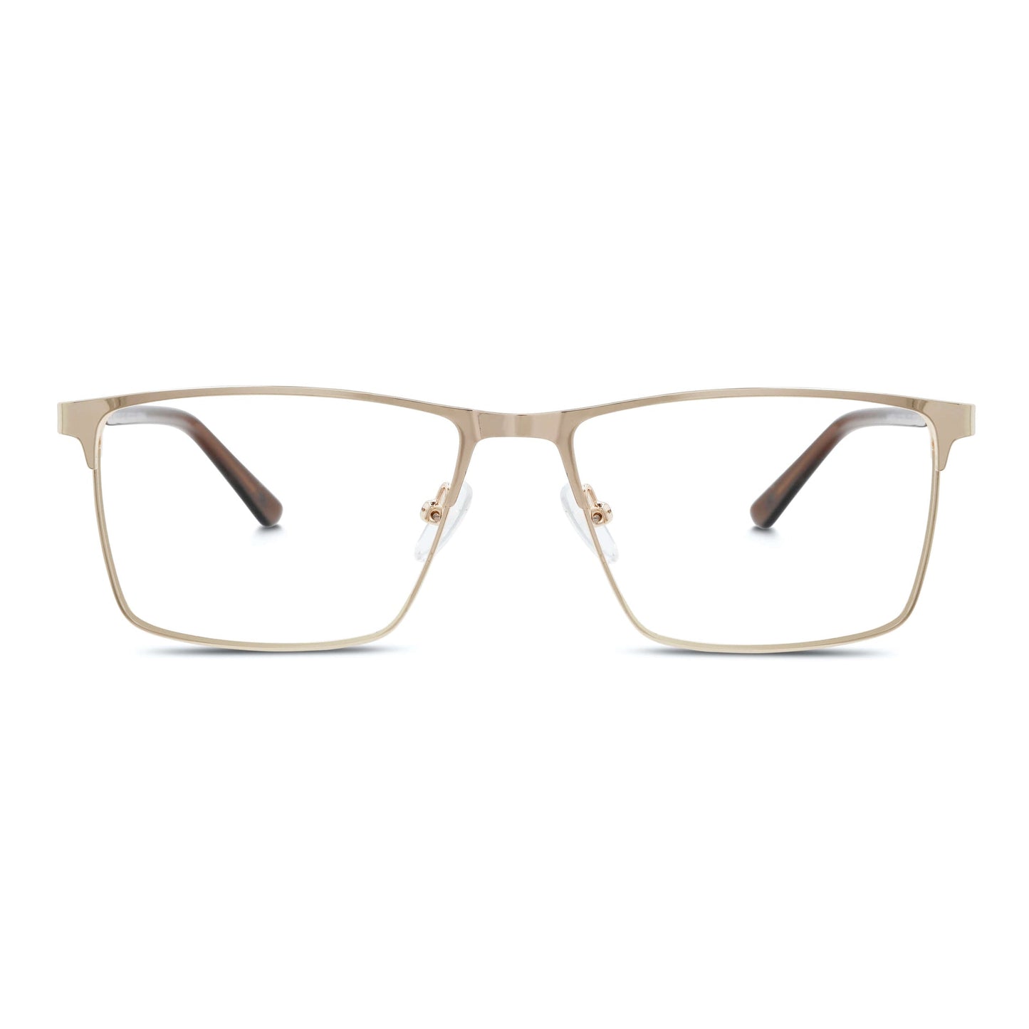 marcos armazones opticos metalicos rectangulares de color dorado para hombre y mujer de cara redonda grande. Lentes por mayor distribuidora de opticas. Vista Frontal #color_dorado