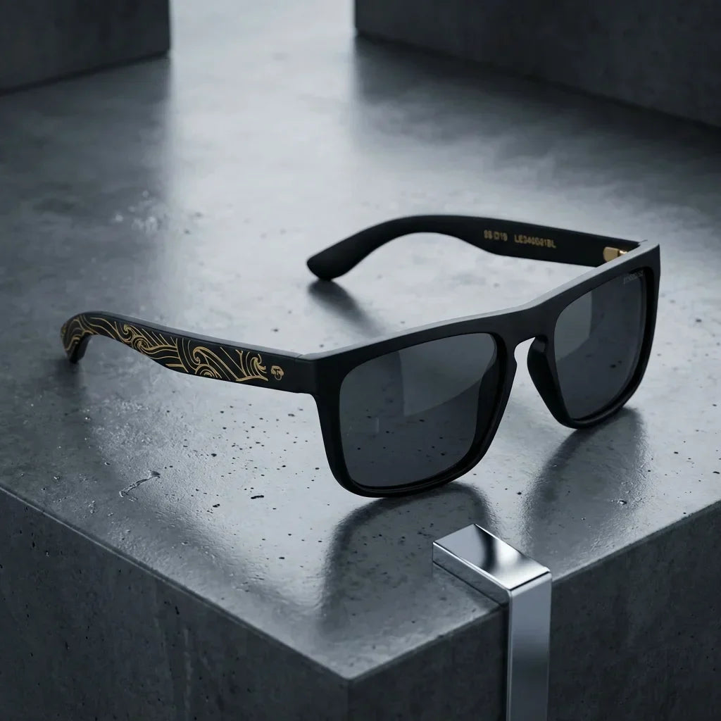 Lentes sol Lautaro Dark Designer's polarizados UV400 sobre concreto urbano textura industrial Bonoboss #editorial_detail2 #color_waves