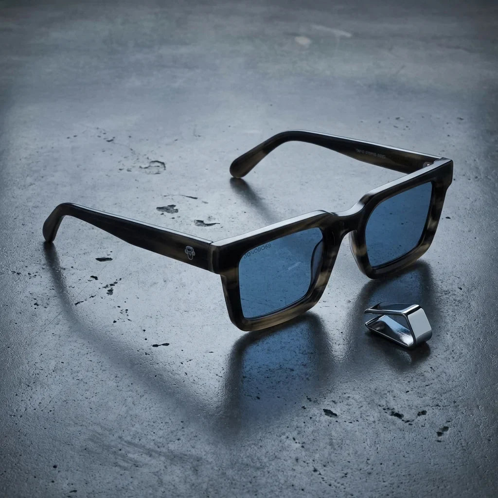 Lentes sol Tokyo polarizados UV400 sobre concreto urbano textura industrial Bonoboss #color_marble
