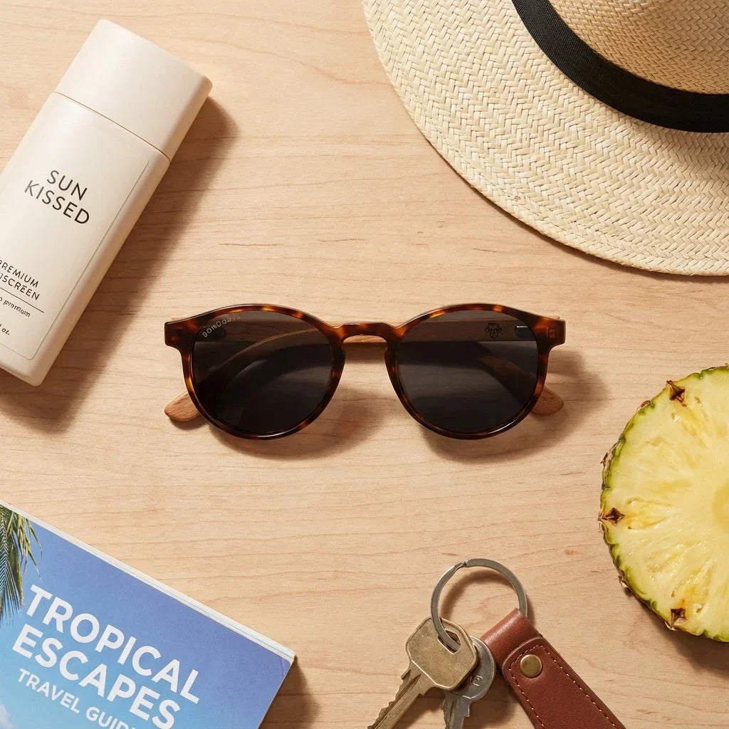 Lentes sol Paine polarizados bio-acetato carey flat lay summer essentials playa accesorios verano Bonoboss #editorial_detail2 #color_carey