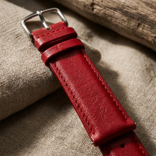 Bonoboss Correa Cuero Premium 22mm Rojo - macro textura material natural #editorial_ctx_macro_texture #color_rojo