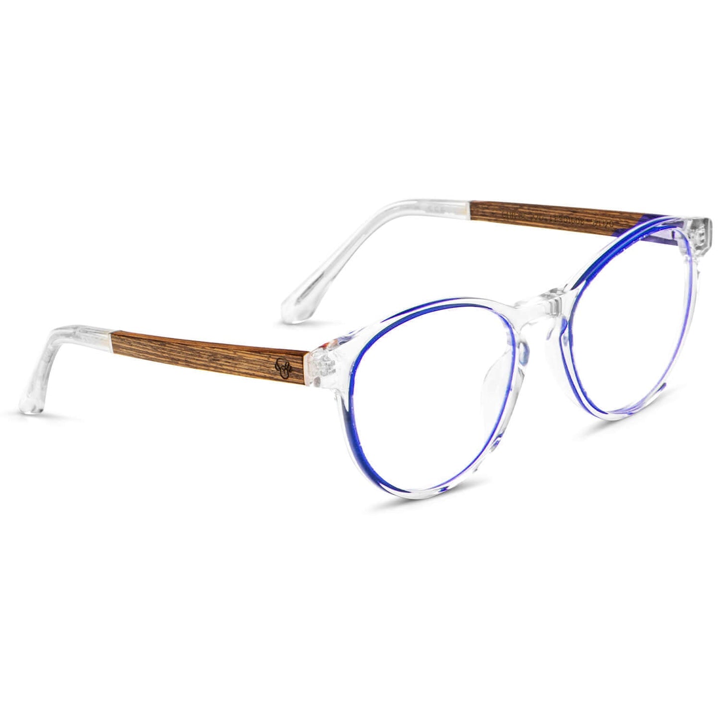 anteojos opticos redondos de acetato reciclado sustentable con patas de madera natural liviano y comodo con receta multifocal #color_azul