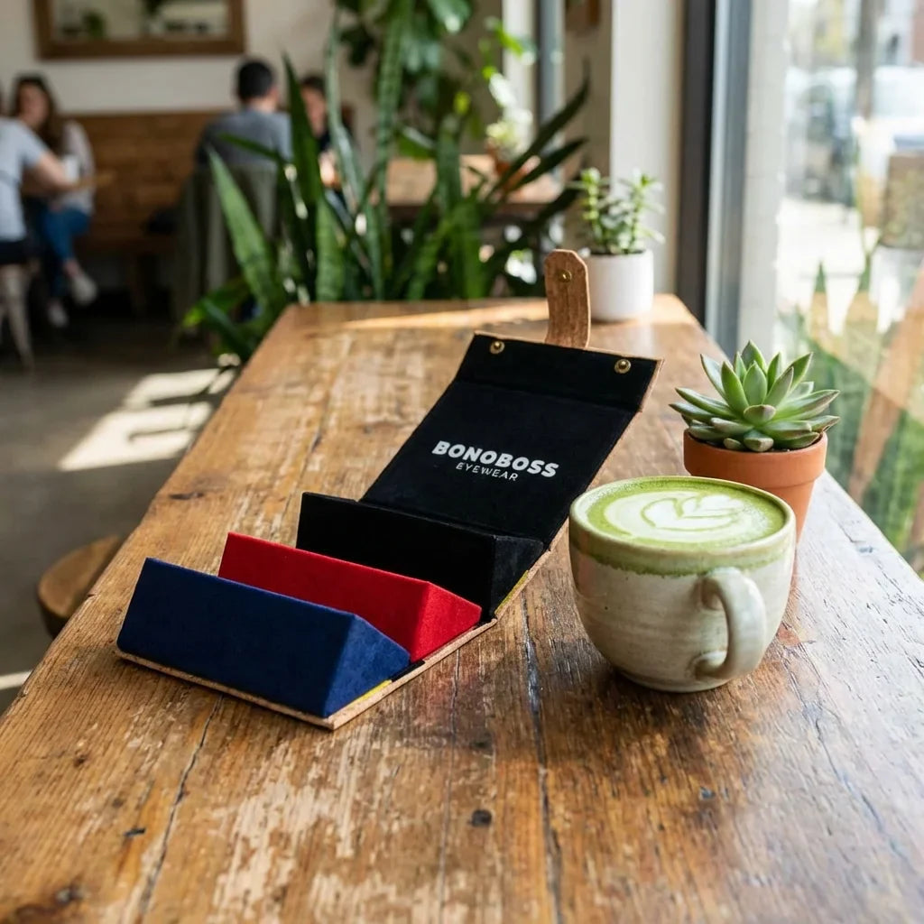 Estuche de viaje corcho para lentes en café orgánico sustentable Bonoboss