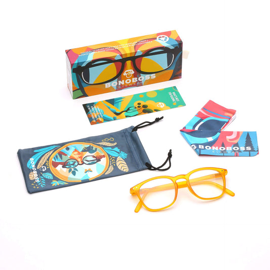 anteojo lectura filtro azul color amarillo redondeado para hombre mujer moda sustentable botellas plasticas recicladas