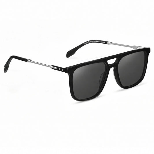 Lentes de sol Fiore 10177 Negro con cristal negro polarizado UV400, vista en tres cuartos para hombre y mujer #color_negro
