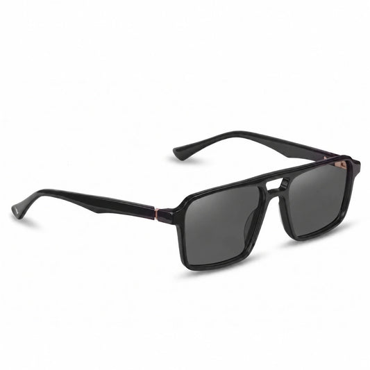 Lentes de sol Fiore 1039 Negro con cristal negro polarizado UV400, vista en tres cuartos para hombre y mujer #color_negro