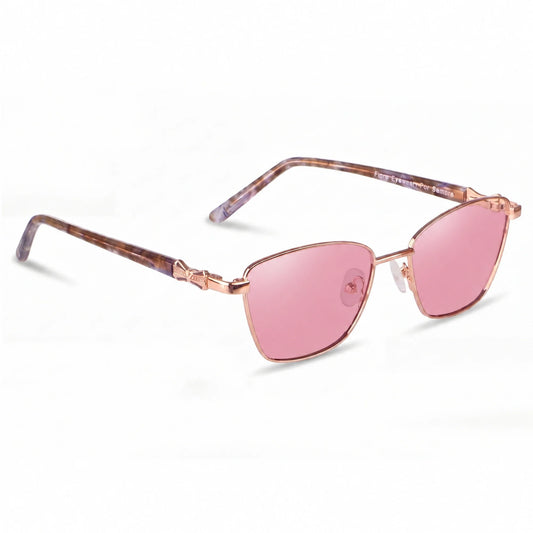 Lentes de sol Fiore 22115 Dorado con cristal rosado polarizado UV400, vista en tres cuartos para mujer #color_rosado