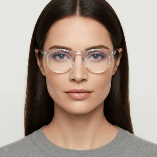 Vista frontal Fran lentes con filtro azul color cristal transparente #color_transparente