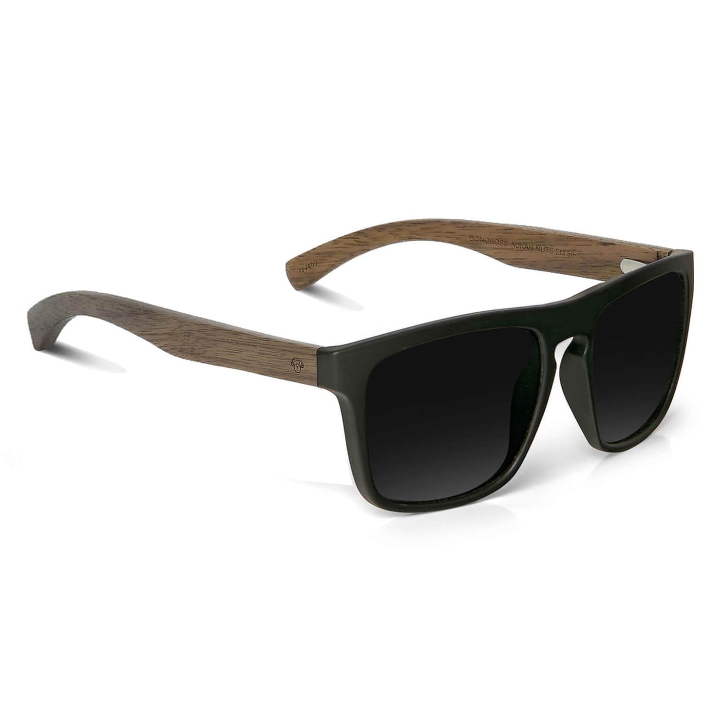 anteojos de sol rectangulares polarizados negros pata de madera para hombre y mujer con lentes de color negro #color_nogal
