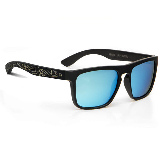 anteojos de sol rectangulares polarizados negros pata de madera para hombre y mujer con lentes de color sky #color_waves-sky