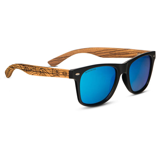 anteojos de sol rectangulares polarizados negros pata de madera para hombre y mujer con lentes de color sky #color_waves-sky
