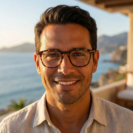 Profesional trabajando todo el dia lentes lectura Fiji Carey proteccion completa luz azul UV antirreflejo Bonoboss