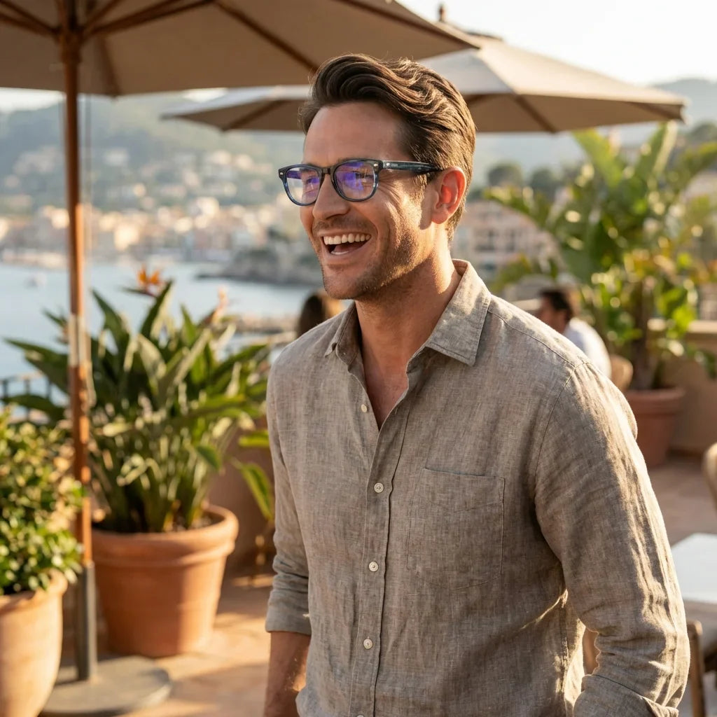 Lentes ópticos Acacia High-Fit Azul estilo de vida cotidiano Bonoboss #editorial_lifestyle4 #color_azul