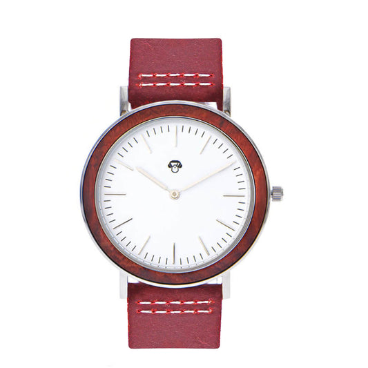Toki Sándalo Rojo Plata Sport reloj vista frontal diseño universal