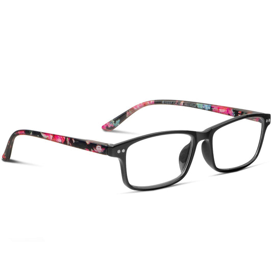 anteojos de lectura color negro y forma rectangular para hombre y mujer de cara redonda vista lateral o angulada