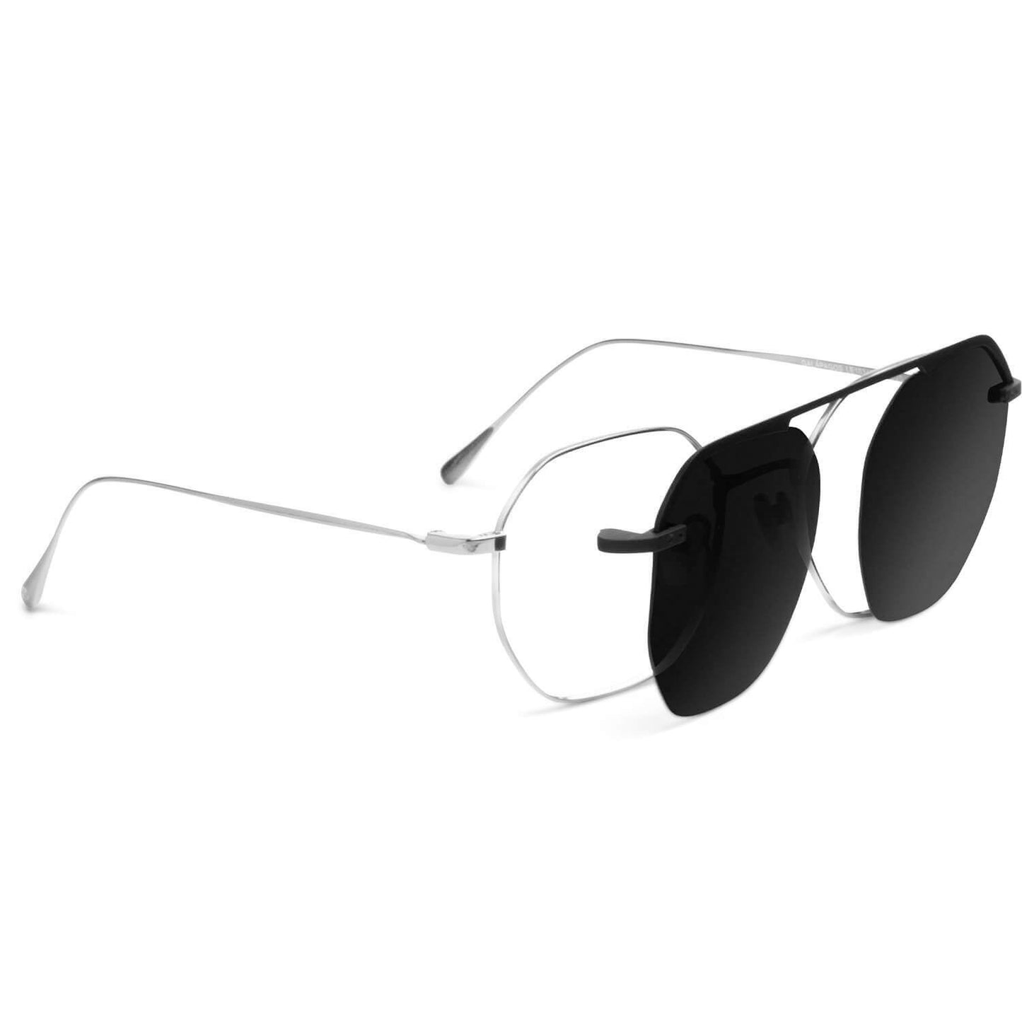 armazon optico con clip de sol polarizado delgado y liviano con o sin receta optica bonoboss distribuidor de marcos opticos mayorista de opticas #color_silver