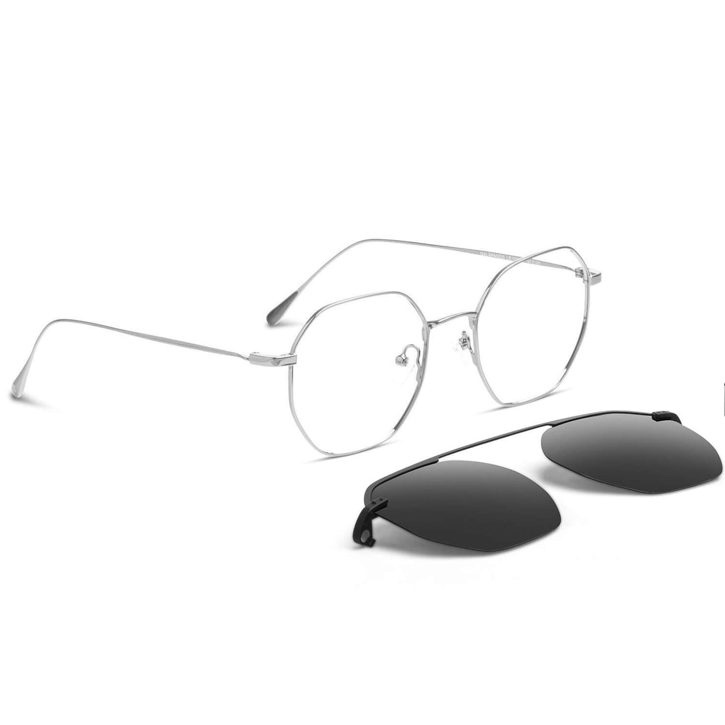 armazon optico con clip de sol polarizado delgado y liviano con o sin receta optica bonoboss distribuidor de marcos opticos mayorista de opticas #color_silver