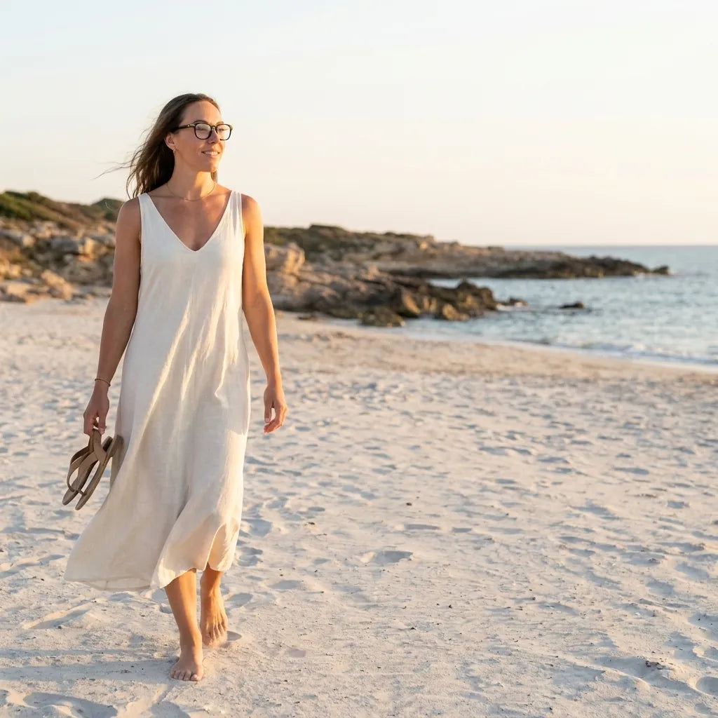 Bonoboss Dylan Negro - modelo mujer playa atardecer caminata descalza #editorial_lifestyle1 #color_negro