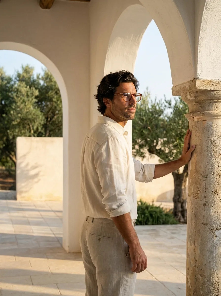 Bonoboss Dylan Naranja - modelo hombre arcada mediterranea estuco golden hour #editorial_lifestyle3 #color_naranja