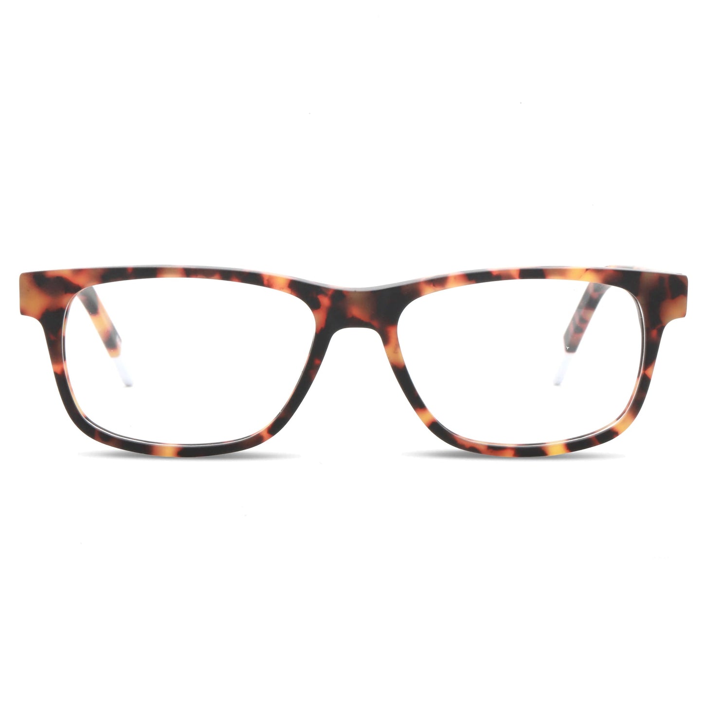 armazones o marcos ópticos de material sustentable reciclado ecológico de forma rectangular de color carey para hombre y mujer de cara redonda#color_carey