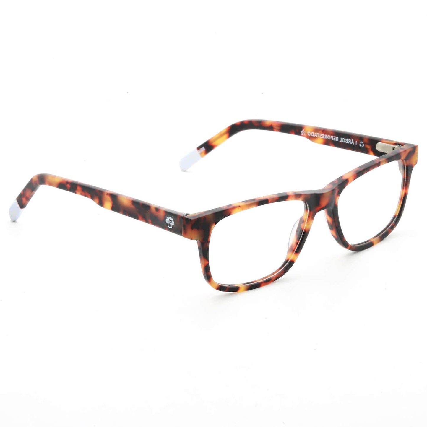 armazones o marcos ópticos de material sustentable reciclado ecológico de forma rectangular de color carey para hombre y mujer de cara redonda#color_carey