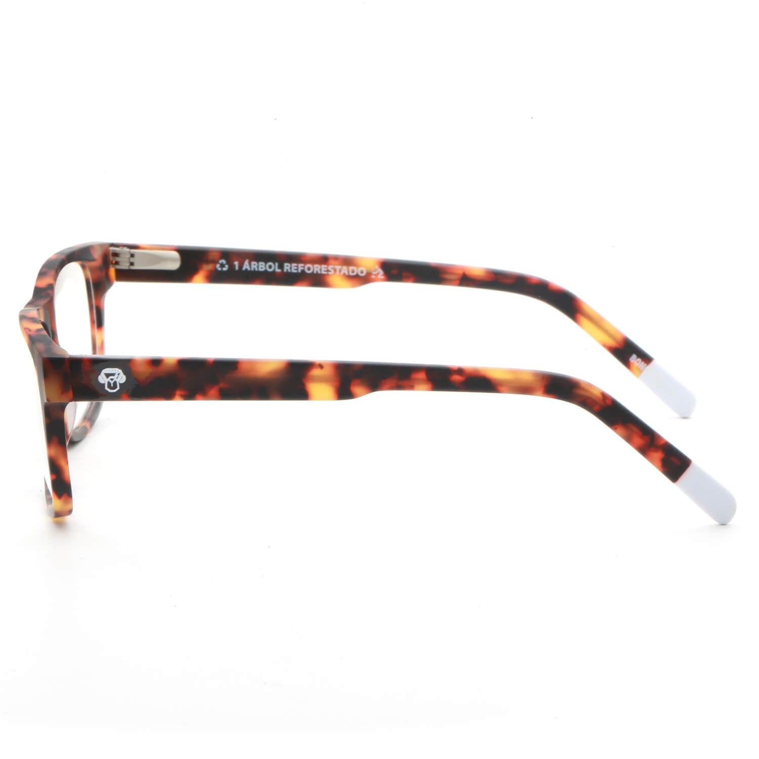 armazones o marcos ópticos de material sustentable reciclado ecológico de forma rectangular de color carey para hombre y mujer de cara redonda#color_carey