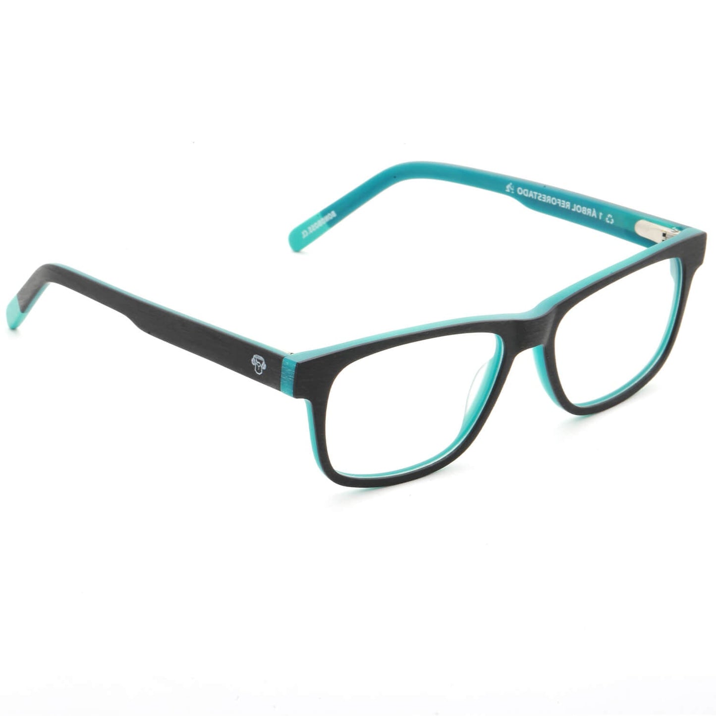 vista frontal de armazones o marcos opticos de material sustentable reciclado ecologico de forma rectangular de color darkblue para hombre y mujer de cara redonda#color_darkblue