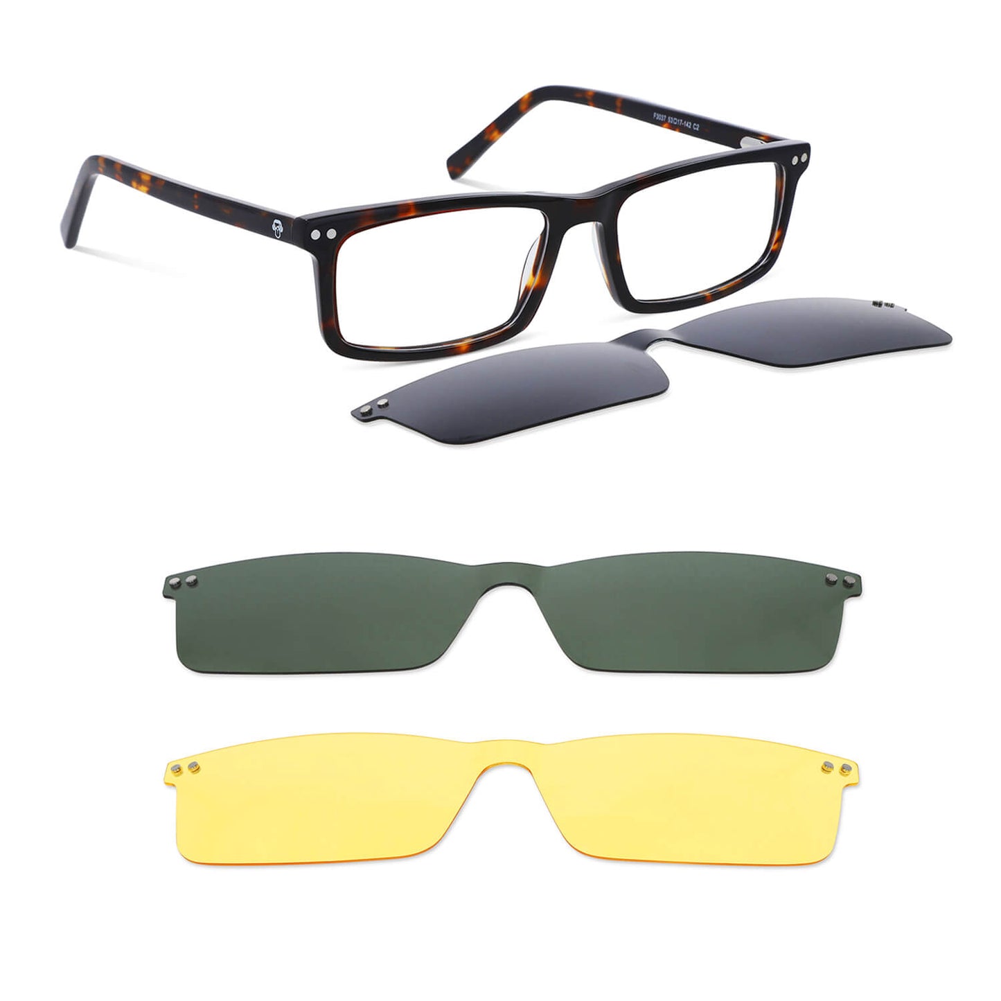 armazones rectangulares de color carey con imanes de sol o clips polarizados para hombre y mujer #color_carey