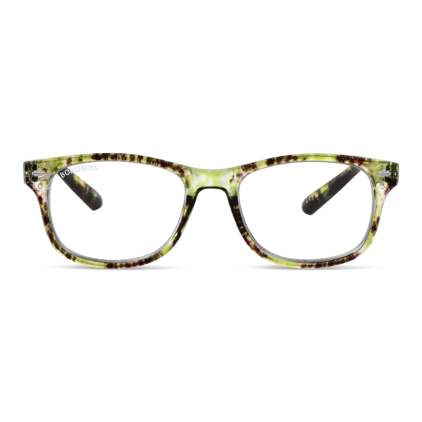 Rapa Nui Green vista frontal de lentes de lectura ovalados para hombre y mujer con filtro de luz azul para las pantallas