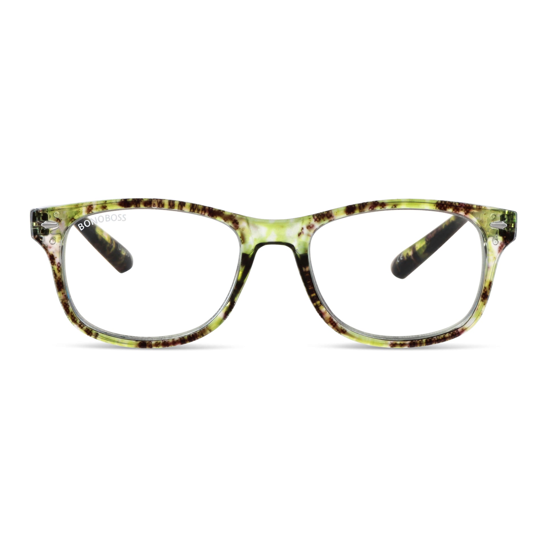 Rapa Nui Green vista frontal de lentes de lectura ovalados para hombre y mujer con filtro de luz azul para las pantallas