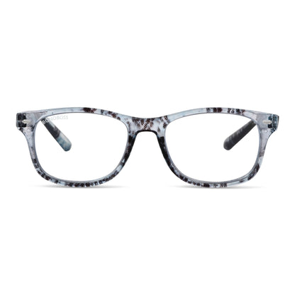Rapa Nui Gray vista frontal de lentes de lectura ovalados para hombre y mujer con filtro de luz azul para las pantallas
