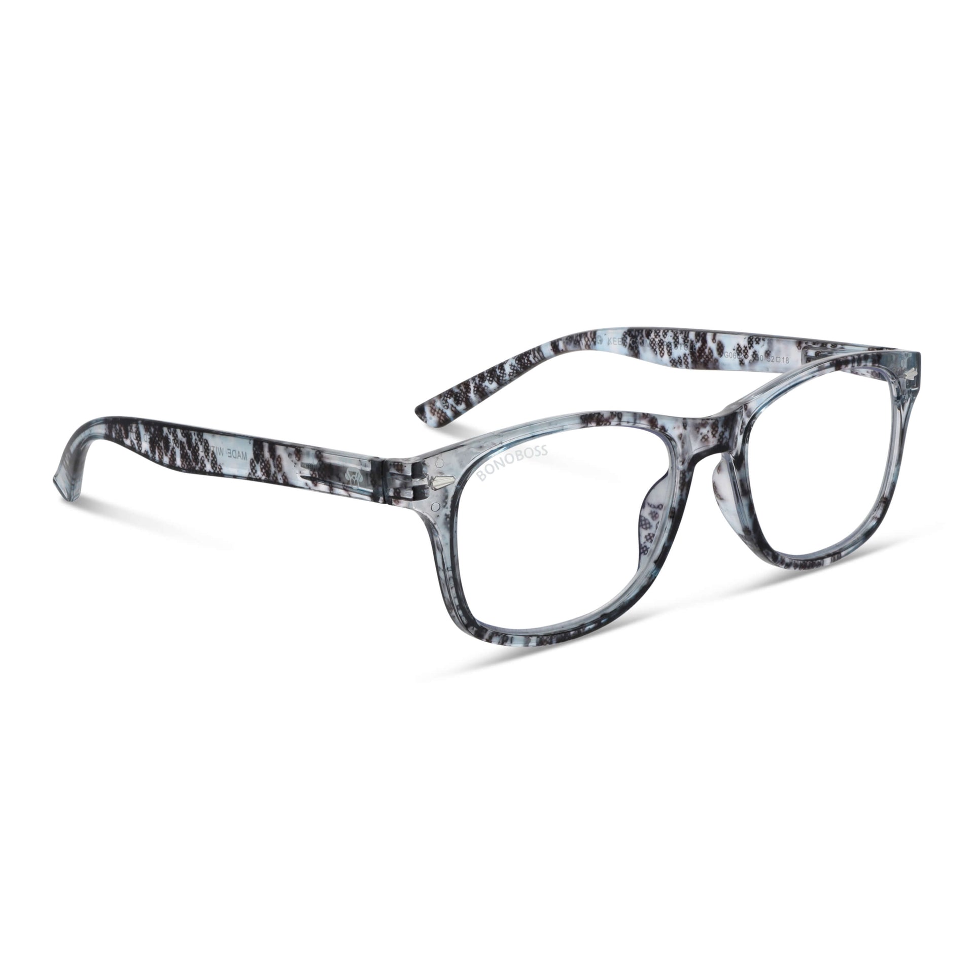 Rapa Nui Gray vista angulada de lentes de lectura ovalados para hombre y mujer con filtro de luz azul para las pantallas)
