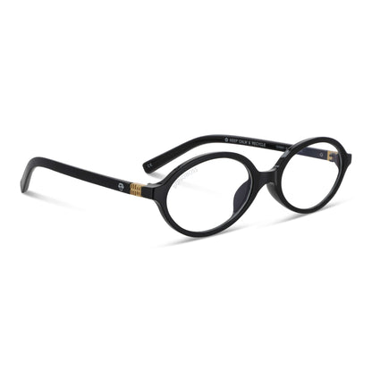 Blueberry Black vista angulada de lentes de lectura ovalados para mujer tipo miu miu con filtro de luz azul para las pantallas)