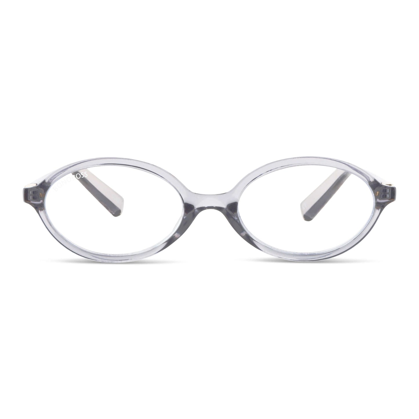 Blueberry Gris vista frontal de lentes de lectura ovalados para mujer tipo miu miu con filtro de luz azul para las pantallas
