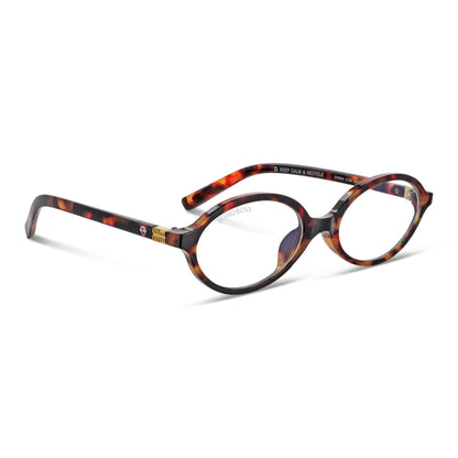 Blueberry Carey vista angulada de lentes de lectura ovalados para mujer tipo miu miu con filtro de luz azul para las pantallas)