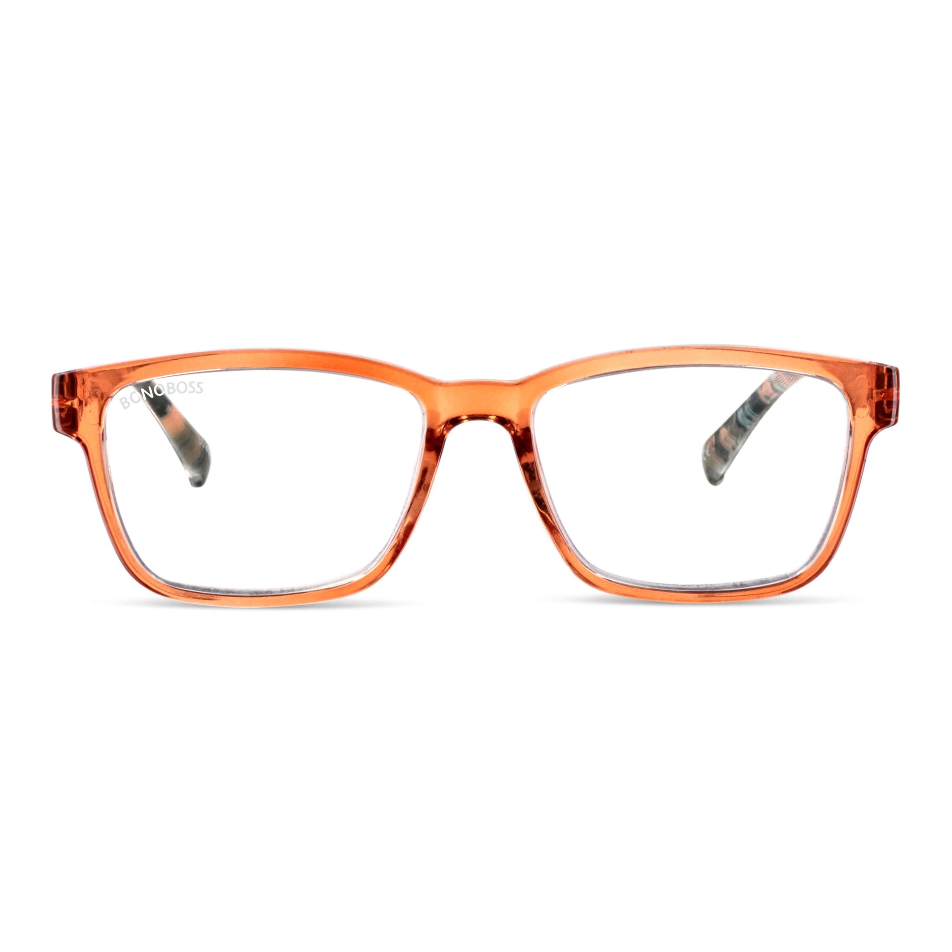 Lennox Island Mandarin vista frontal de lentes de lectura ovalados para mujer y hombre con marco armazon de plastico reciclado y colores distintos con filtro de luz azul para las pantallas