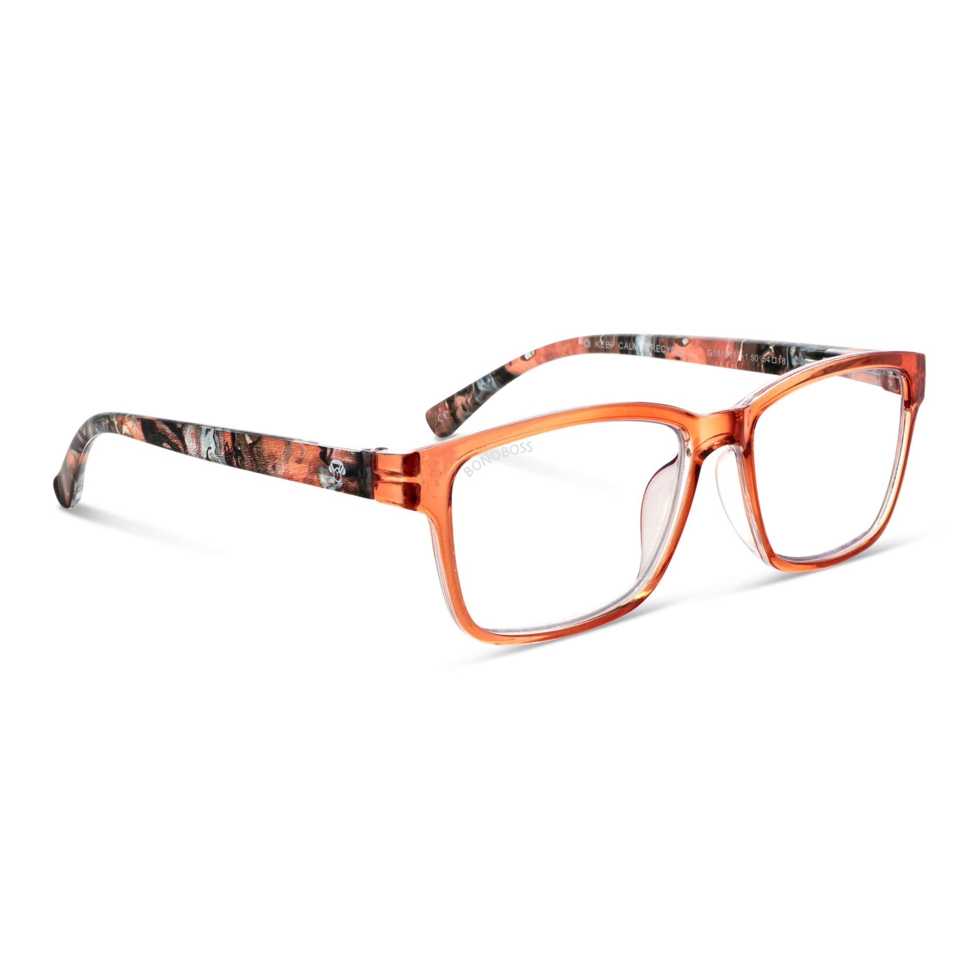 Lennox Island Mandarin vista angulada de lentes de lectura ovalados para mujer y hombre con armazon de plastico reciclados y colores distintos exclusivos con filtro de luz azul para las pantallas)
