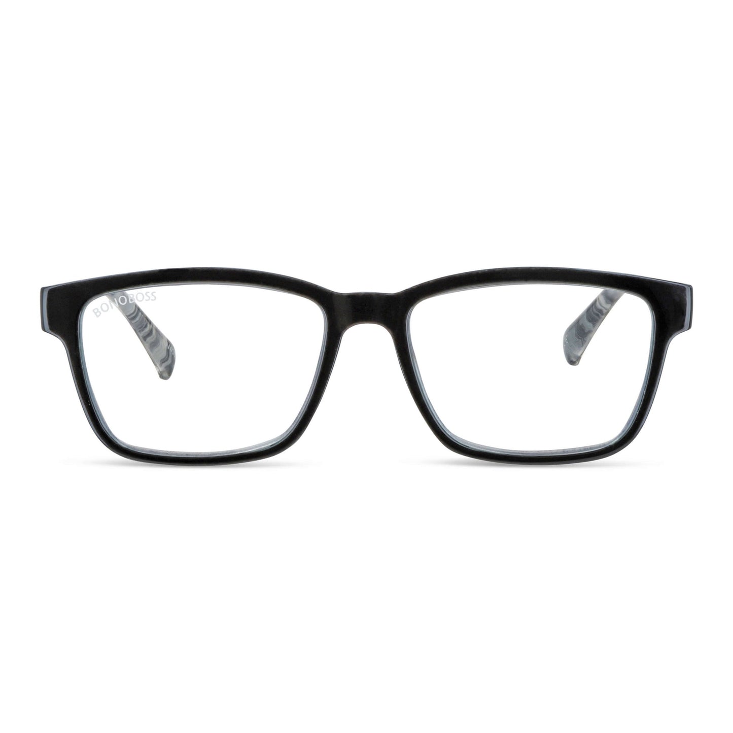 Lennox Island Black vista frontal de lentes de lectura ovalados para mujer y hombre con marco armazon de plastico reciclado y colores distintos con filtro de luz azul para las pantallas