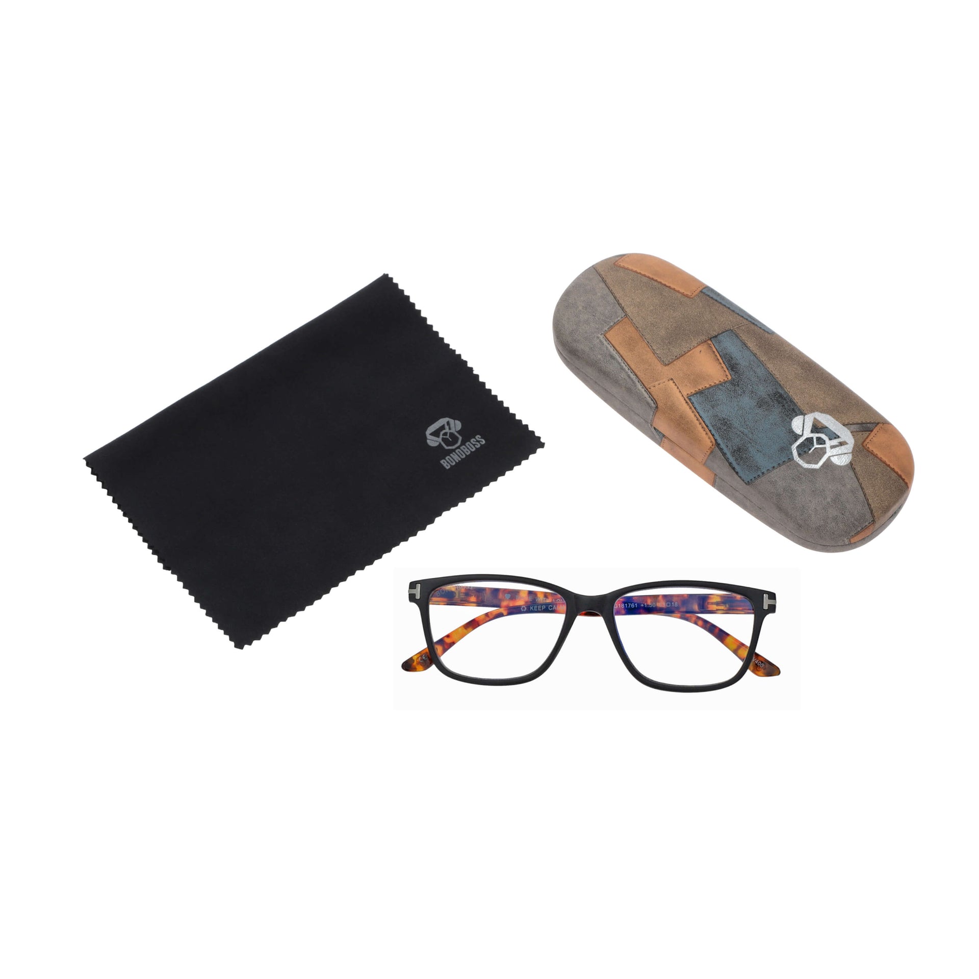 Puerto Williams Black vista desde arriba de lentes de lectura ovalados para mujer y hombre marco de plastico reciclado de colores con filtro de luz azul para las pantallas con estuche rigido tipo almeja y paño de limpieza