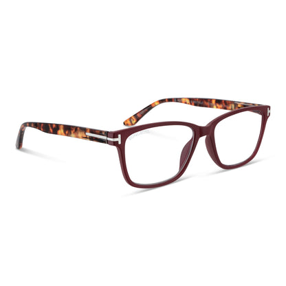 Puerto Williams Red vista angulada de lentes de lectura ovalados para mujer y hombre con armazon de plastico reciclados y colores distintos exclusivos con filtro de luz azul para las pantallas)