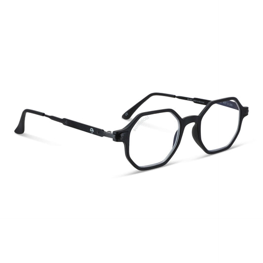 Puerto Octay Black anteojos gafas de lectura para leer de cerca de forma geometrica octagonales de color azul para hombre y mujer de cara redonda grande en plastico reciclado y lentes con filtro de luz azul