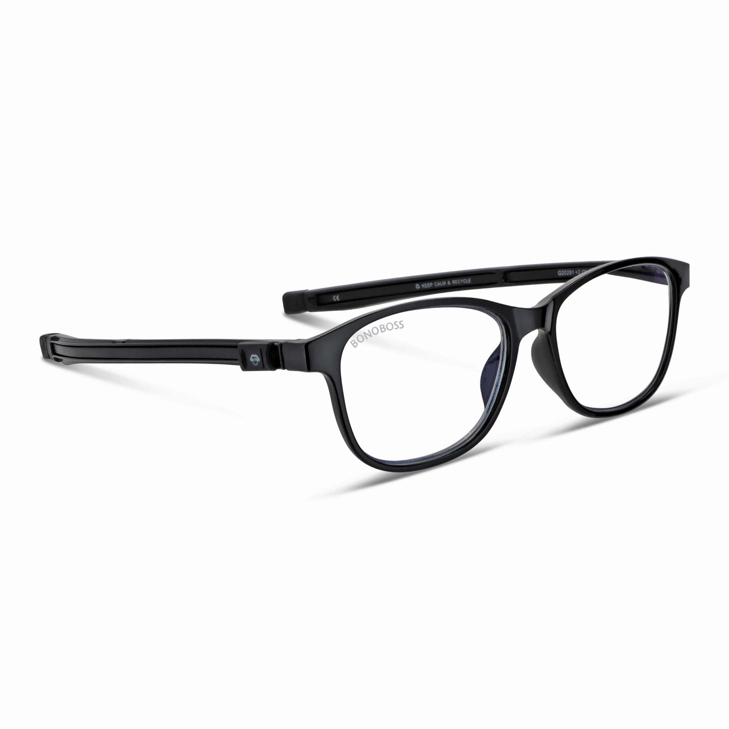 Slack Black vista angulada de lentes de lectura con colgante incorporado que cuelgan del cuello para hombre de cara redonda grande